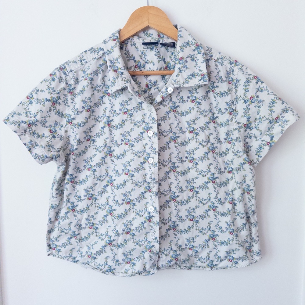 Vintage Boxy Shirt Womens XL Floral 90s Cottage Grannycore Oversize Retro Cotton
